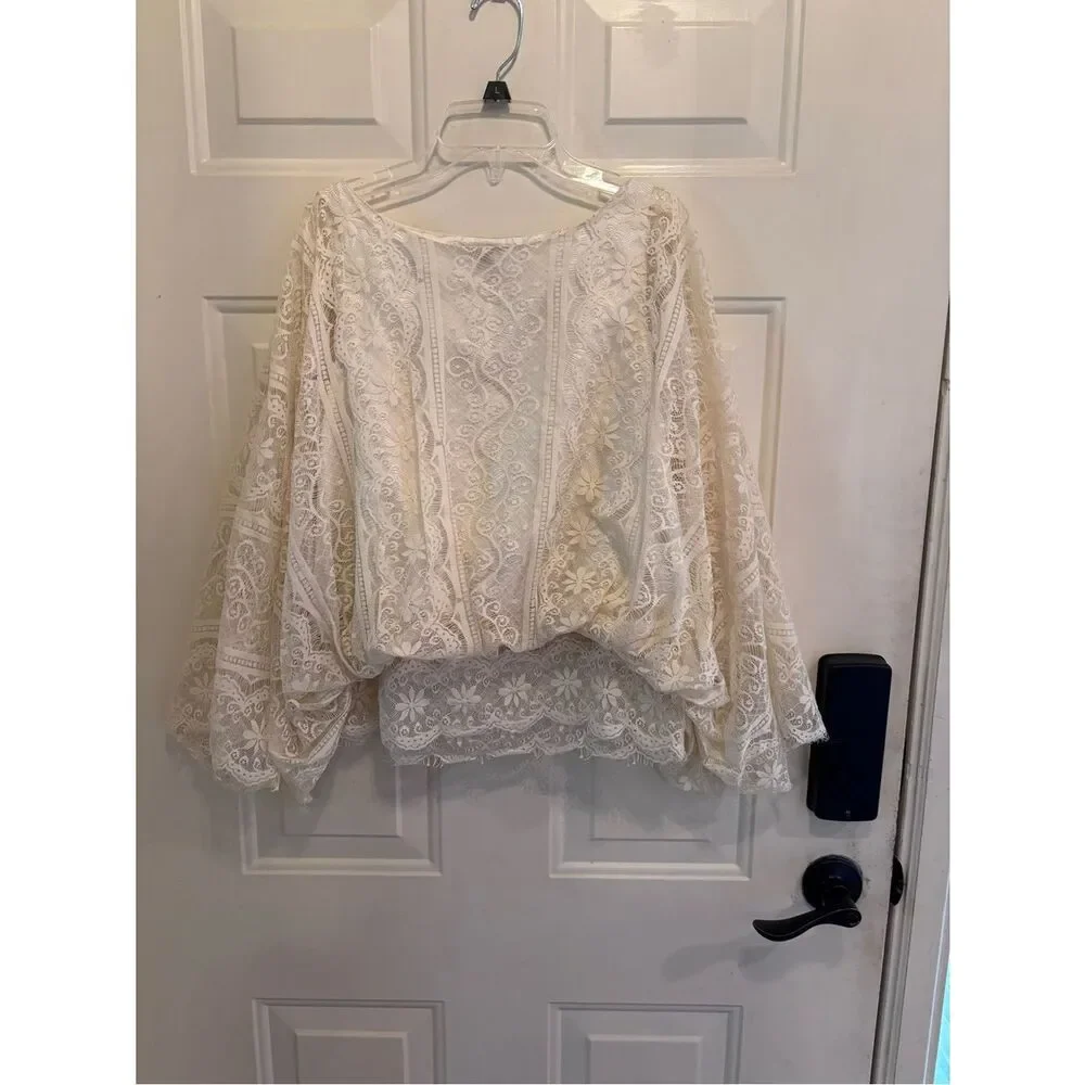 Blaque Label Boho Chic Cream Lace Peasant Blouse - Picture 5 of 6